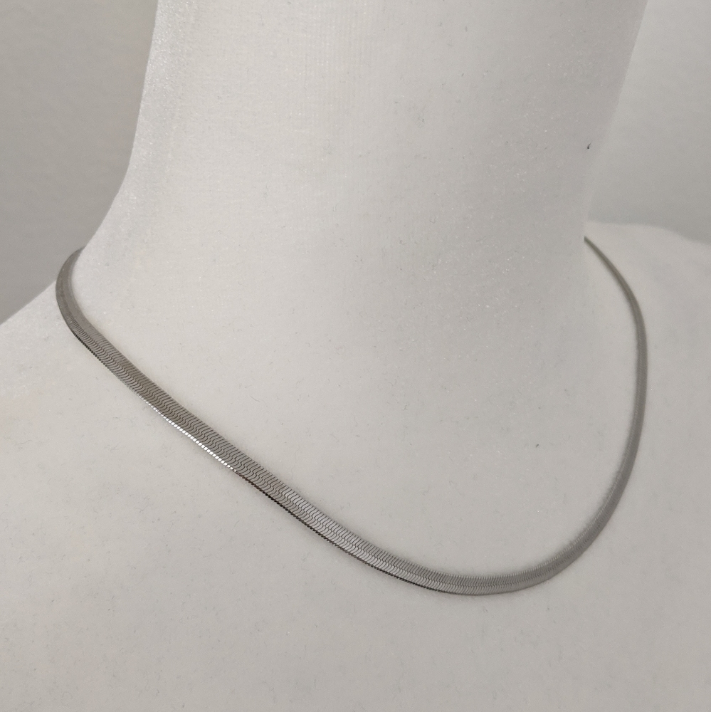 Silver Flat Snake Basic Chain Choker Necklace